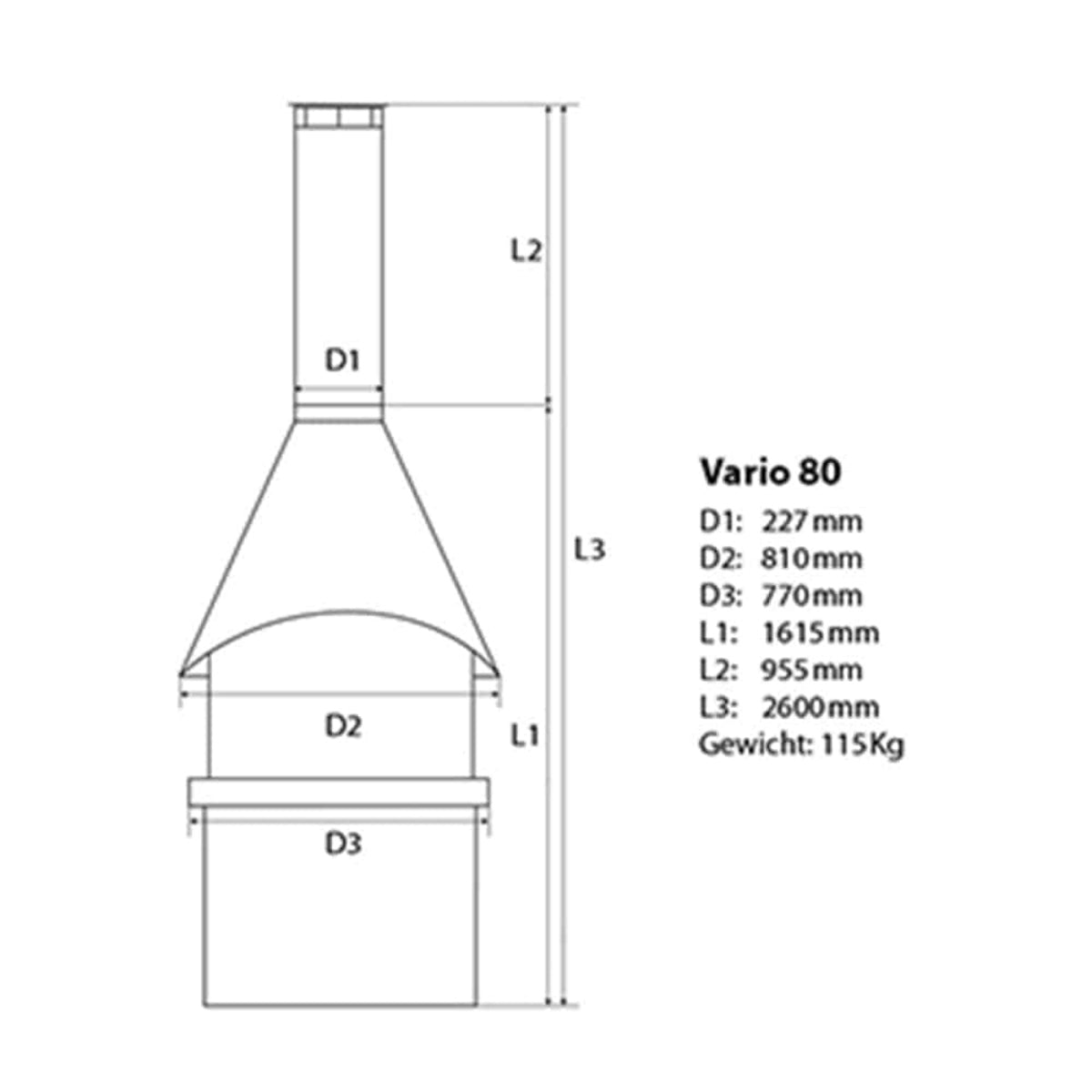 HERMAPRO Vario 80 Edelstahl Gartenkamin in grau GLATT