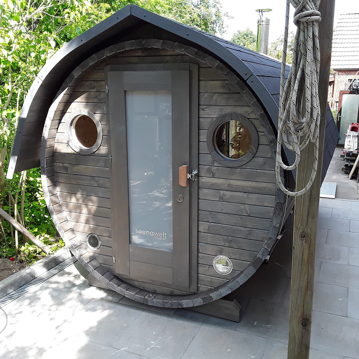 Fass-Sauna Rundfenster