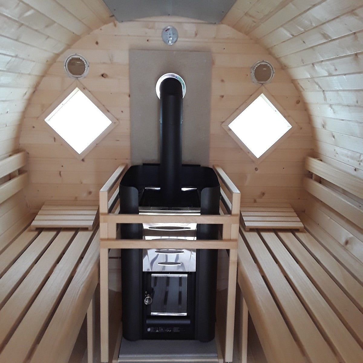 Fass-Sauna mit geschlossenem Vorraum - Bausatz - 3500 mm Länge, holzbefeuert