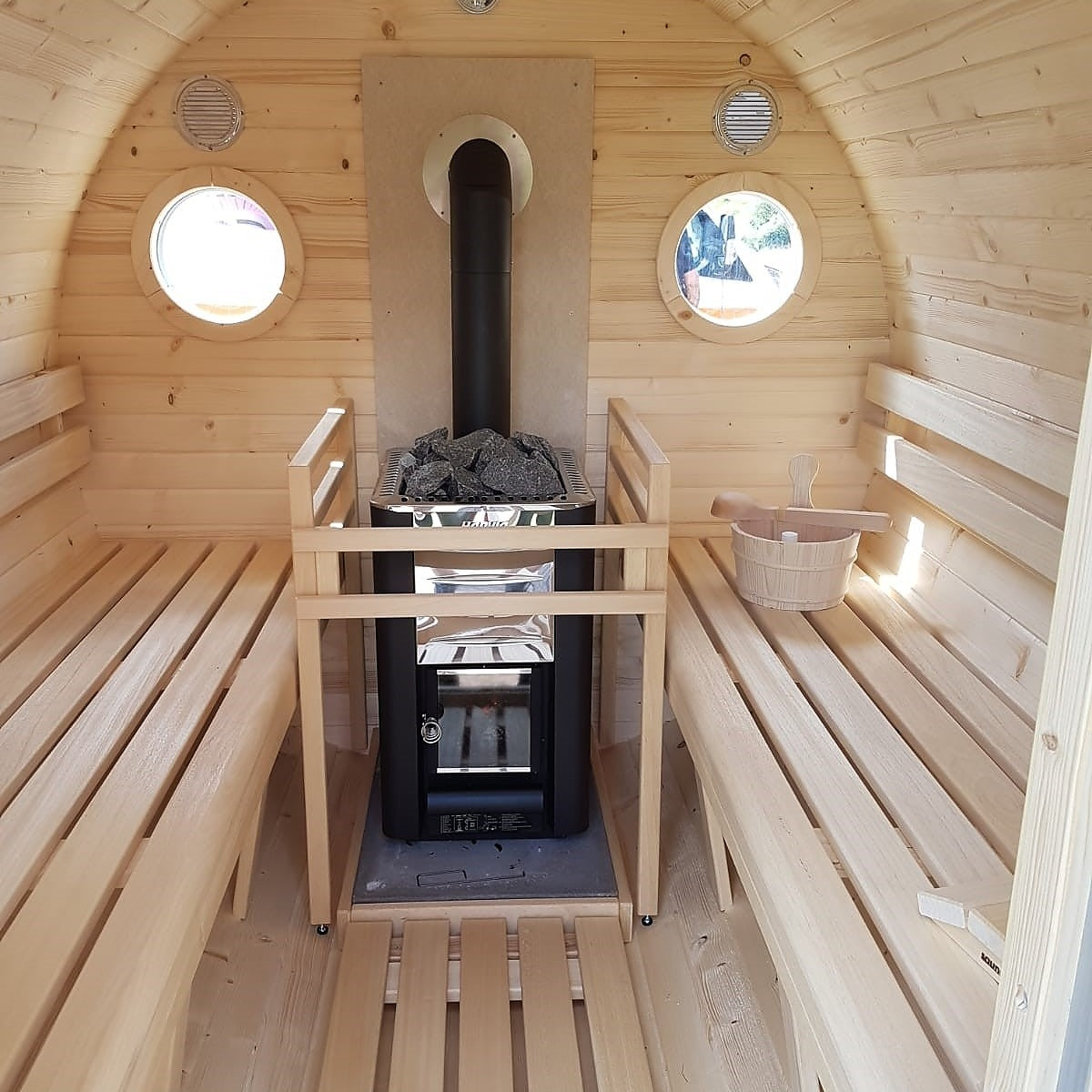 Fass-Sauna 2400 mm Länge, holzbefeuert