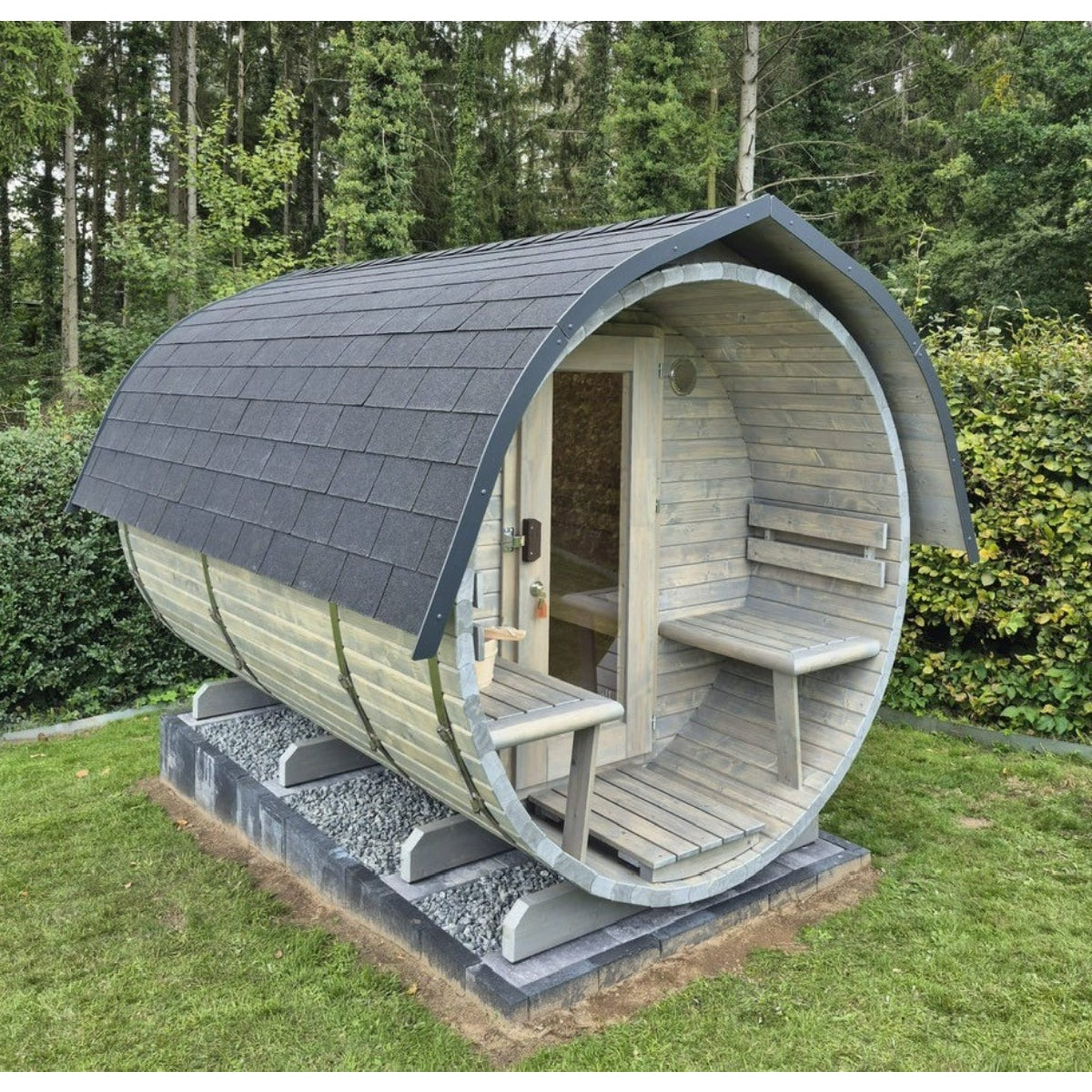 Fass-Sauna -Bausatz- 3000 mm Länge mit offenen Vorraum, holzbefeuert