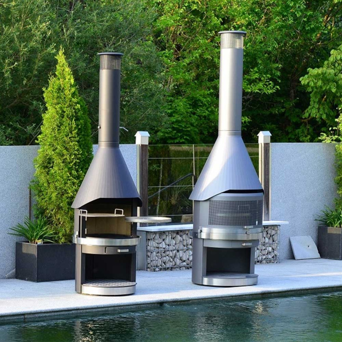 HERMAPRO Vario 70 Edelstahl Gartenkamin in grau  GLATT