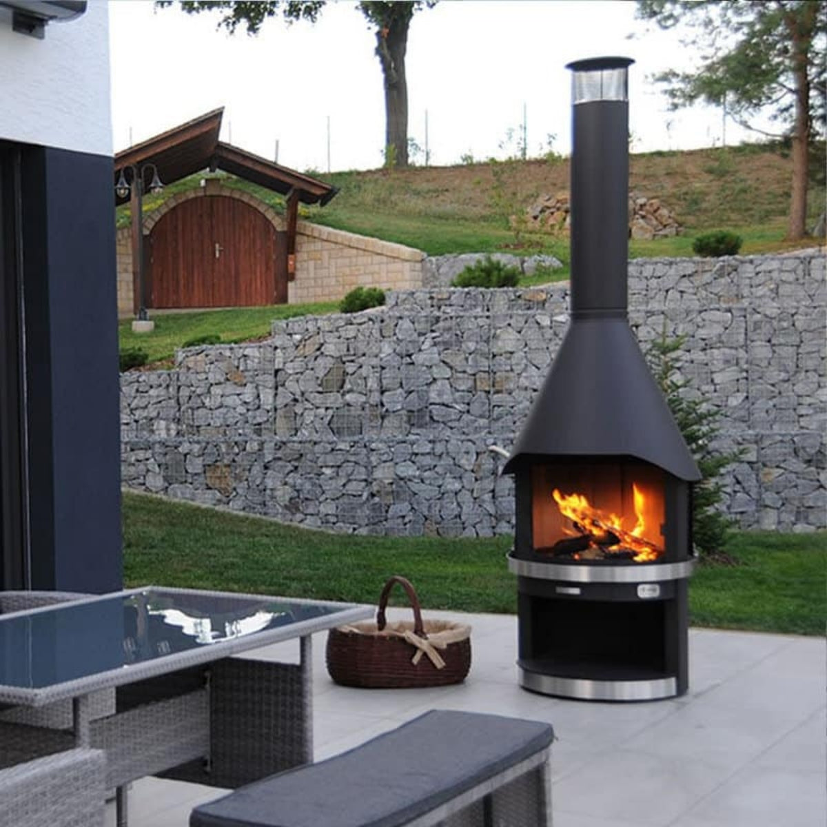 HERMAPRO Vario 80 Edelstahl Gartenkamin in schwarz  GESTEPPT